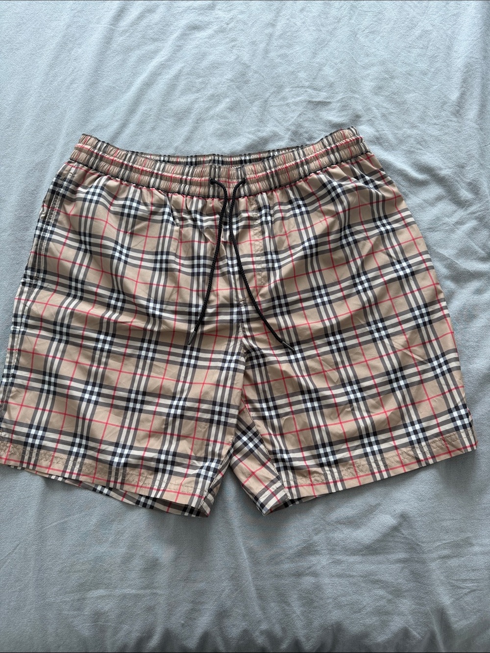 Burberry Beige Plaid Swim Shorts with Black Mesh Lining